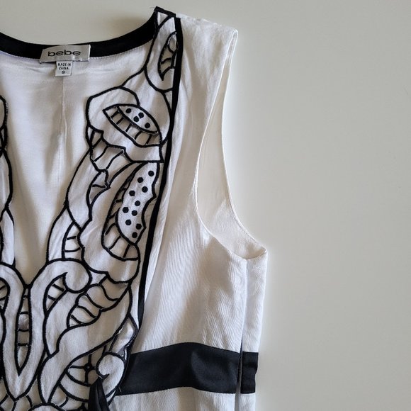 BEBE White summer dress with embroidered front panel - Picture 9 of 9